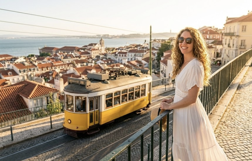 Barcelona solo travel experience overlooking the city with a historic tram at golden hour