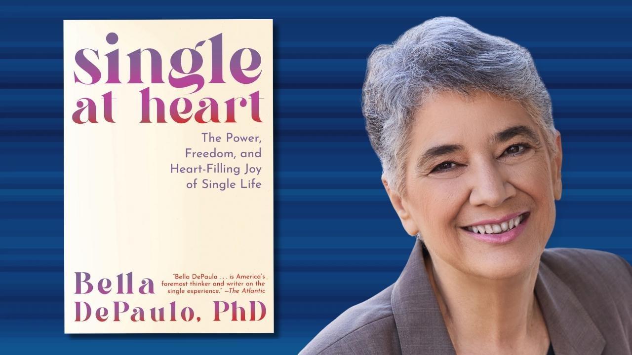 Dr. Bella DePaulo, author of Single at Heart, alongside the Single at Heart quiz exploring the psychology and joy of single life.
