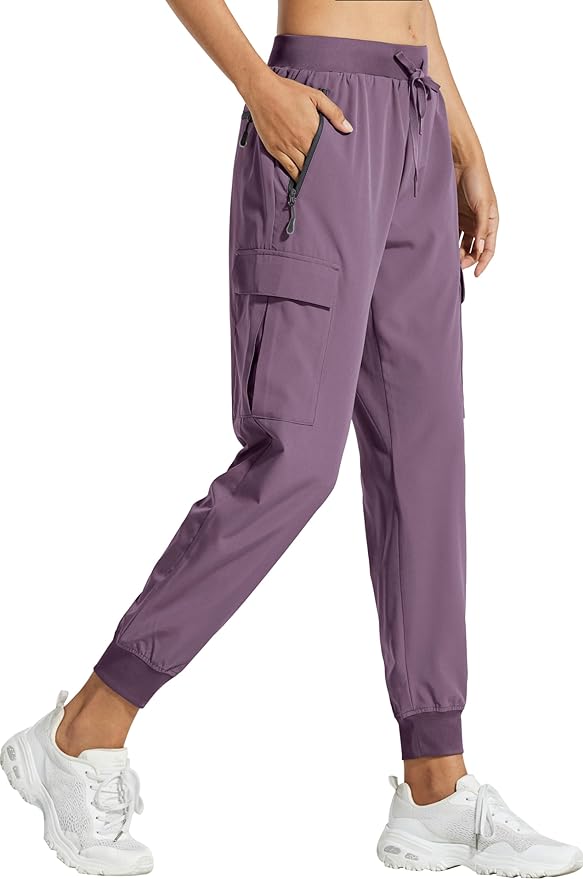 Libin women’s lightweight cargo joggers with zippered pockets and high-waisted fit, ideal for solo travel, walking, and all-day comfort