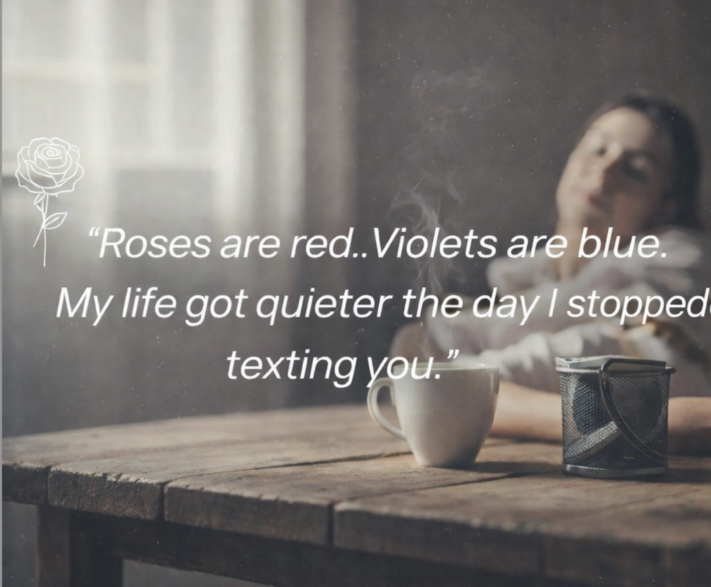 Valentine’s Day 2026 slow fade meme featuring a woman leaning back with a coffee cup as text reads ‘My life got quieter the day I stopped texting you,’ referencing modern breakup culture and dating fatigue.